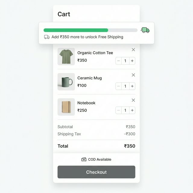 Strategies to reduce cart abandonment in India including free shipping nudges and trust badges